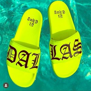 Brand new neon DALLAS slides - never worn size 7